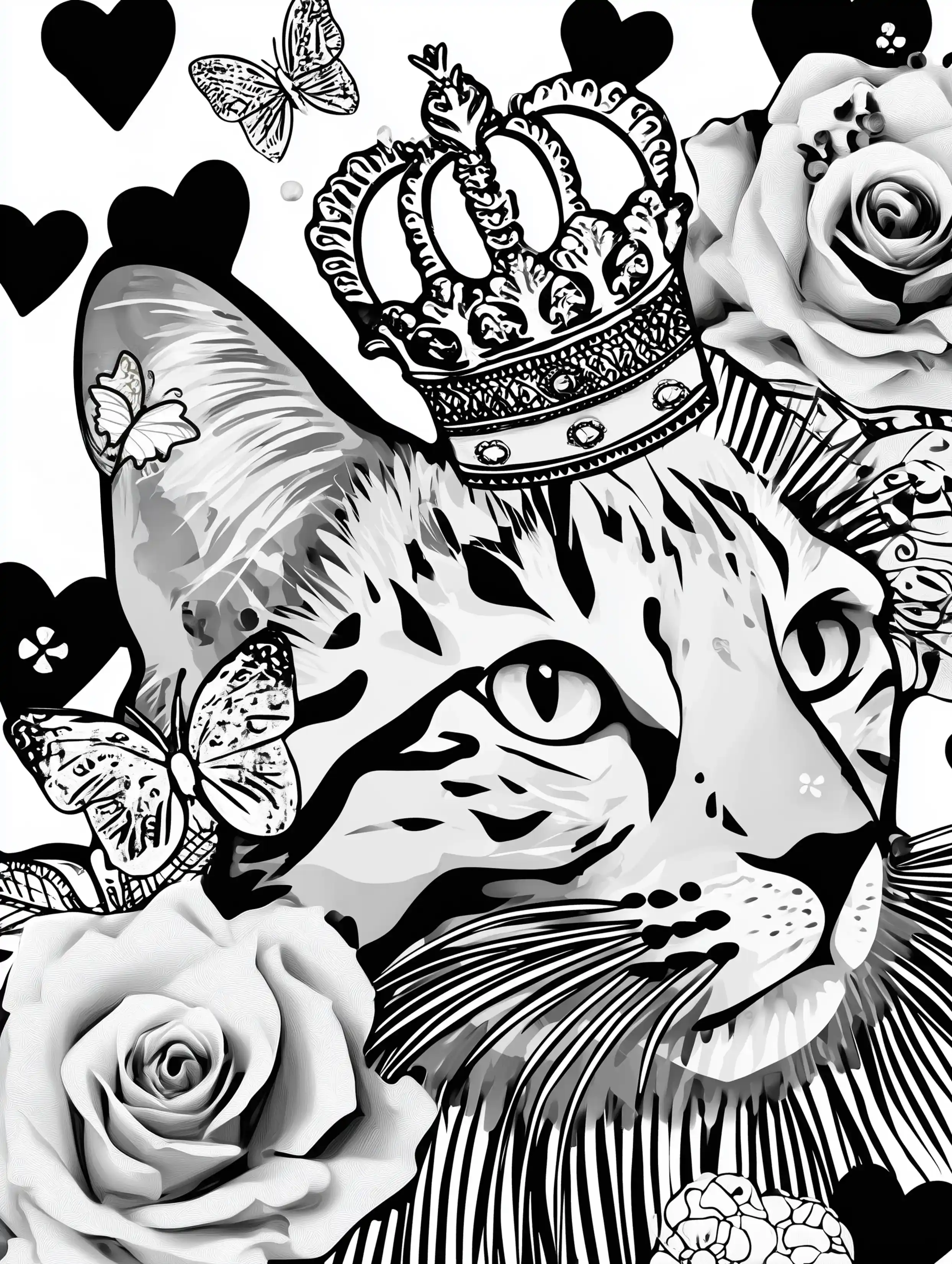 Free printable cats coloring page featuring a royal kitty
